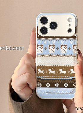 雪花小熊适用于苹果17promax手机壳iPhone16Pro新年款ip15plus秋冬鼓包iP14镜子支架13/12全包防摔11女保护套