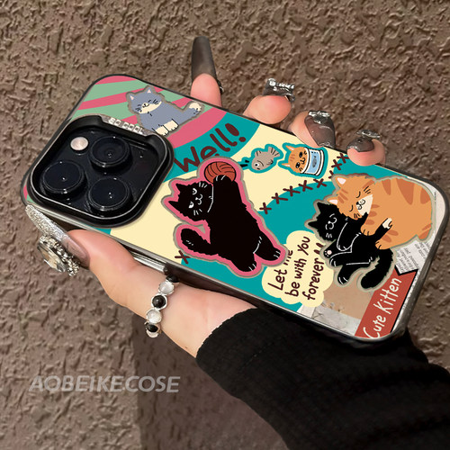 适用于苹果15手机壳彩银猫球