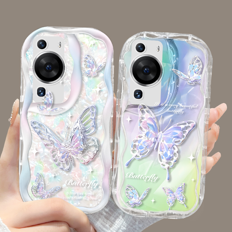 适用于华为p60手机壳透明奶油纹p50e新款夏季p40pro全包防摔P30硅胶镭射huawei贝壳纹蝴蝶P60PRO链条情侣P50高性价比高么？