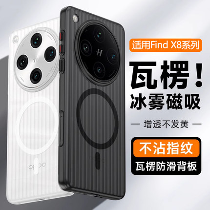 逸晟适用OPPO FindX8手机壳新款FindX8Pro瓦楞X7Ultra超薄PP壳x6透明x8s+光栅行李箱纹magsafe磁吸防摔硬壳