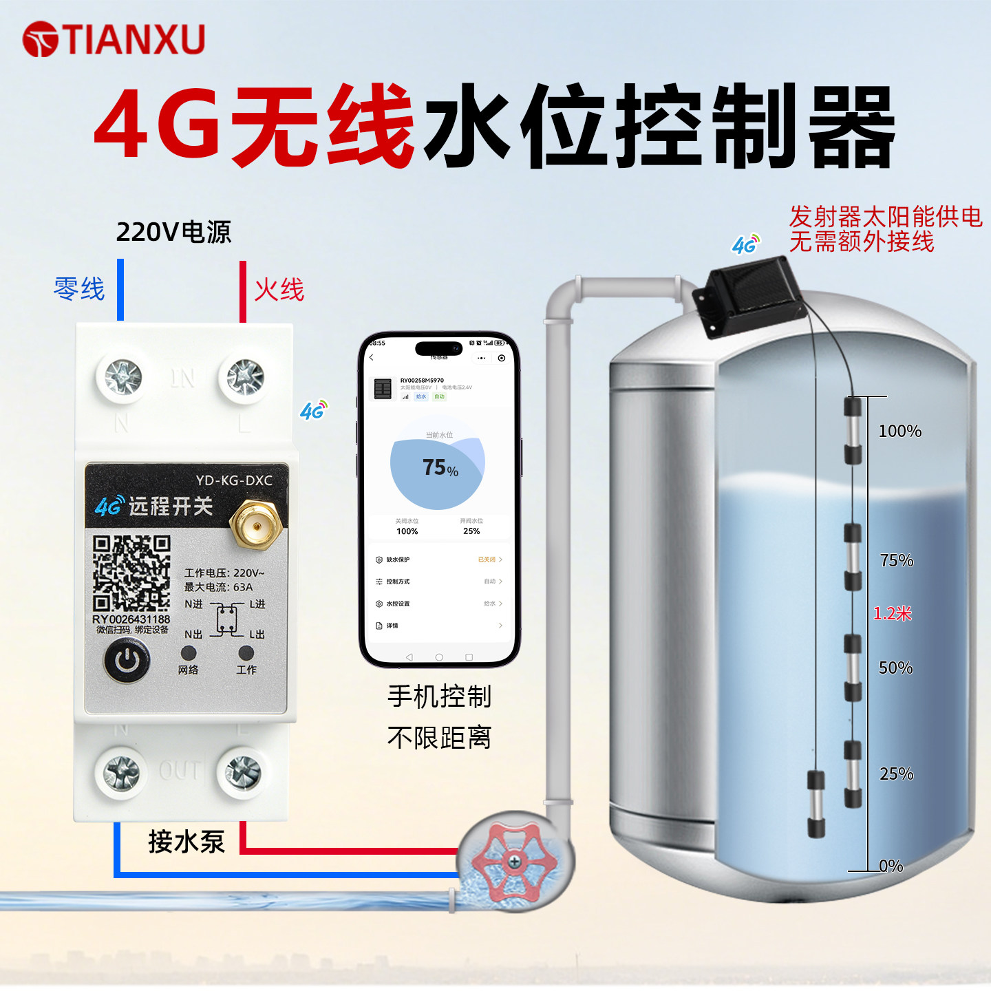 天旭4G无线水位控制器自动上水