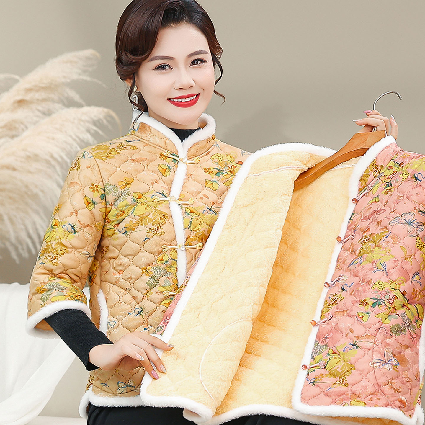 民族风妈妈装短袖棉马甲加绒棉袄