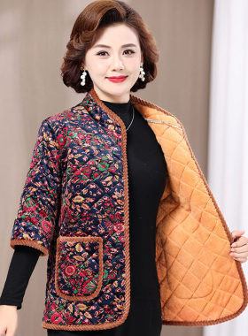 妈妈装短袖棉衣外套女加绒马夹