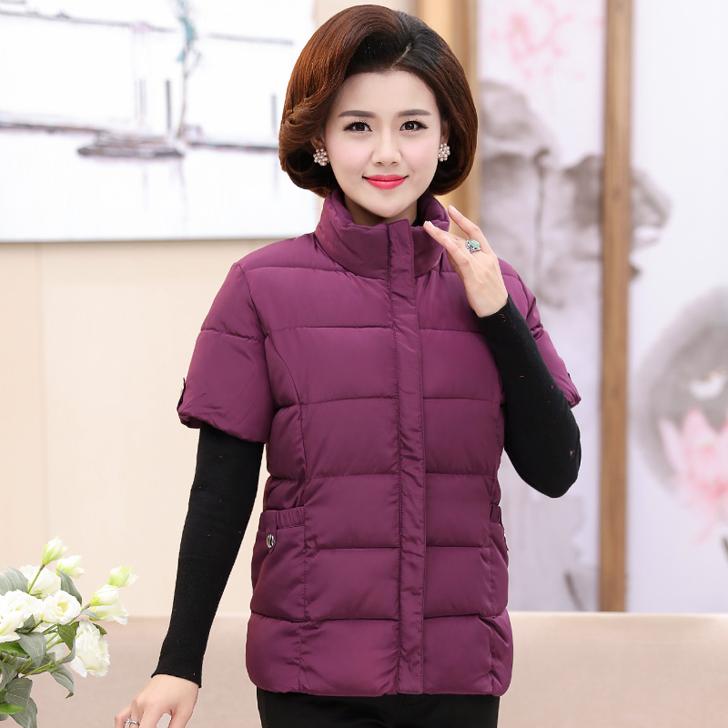 中老年马甲女短袖棉服外穿背心带袖外套老人妈妈冬装半袖护肩马夹