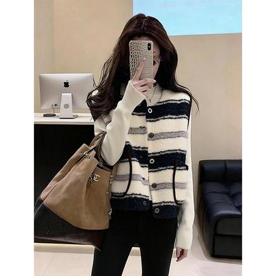 韩系高级感条纹羊羔毛马甲女