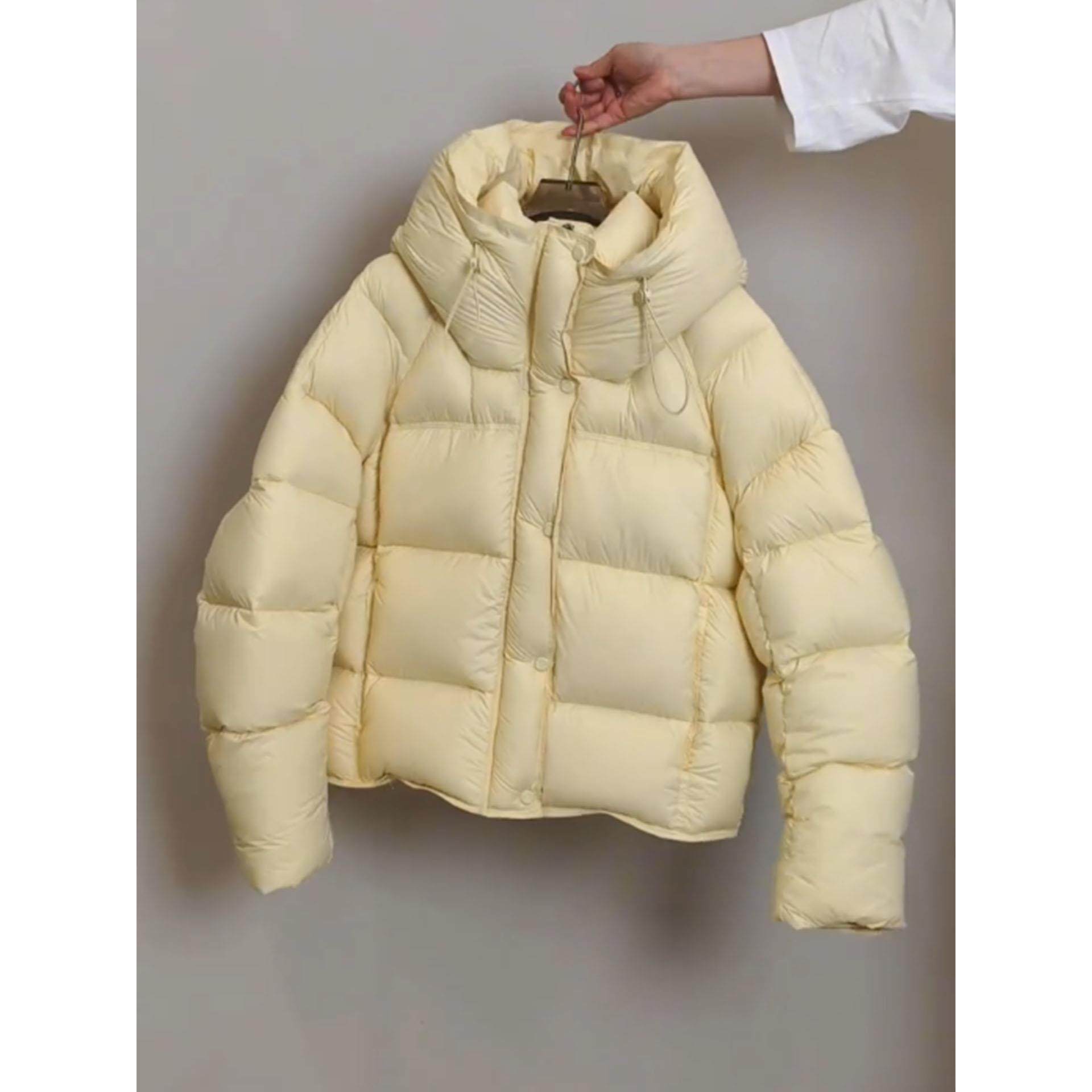 高级感奶黄色短款羽绒服女2025冬季新款保暖小个子泡芙面包服外套