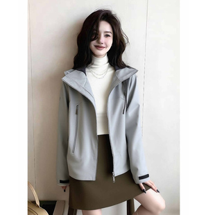 韩系百搭休闲绝美巨好看的灰色连帽外套女2026早春新款小个子上衣