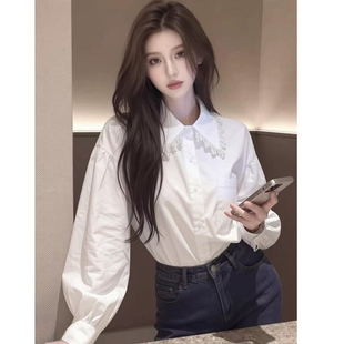 白衬衫女2026早春新款polo领灯笼袖法式衬衣高级感穿搭小个子上衣