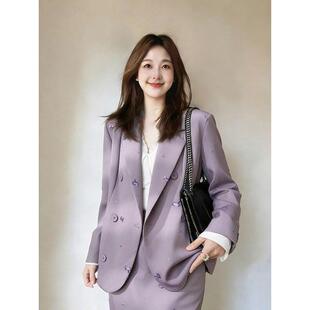 轻奢紫色刺绣西装外套女长袖通勤职场气质高级感上衣2026春季新款