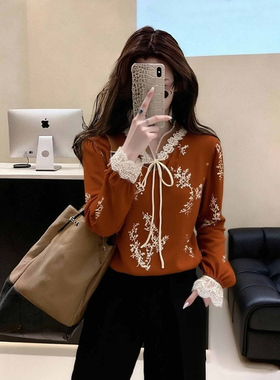 法式复古高级感绝美巨好看的橙色衬衫女2026新款独特漂亮洋气小衫