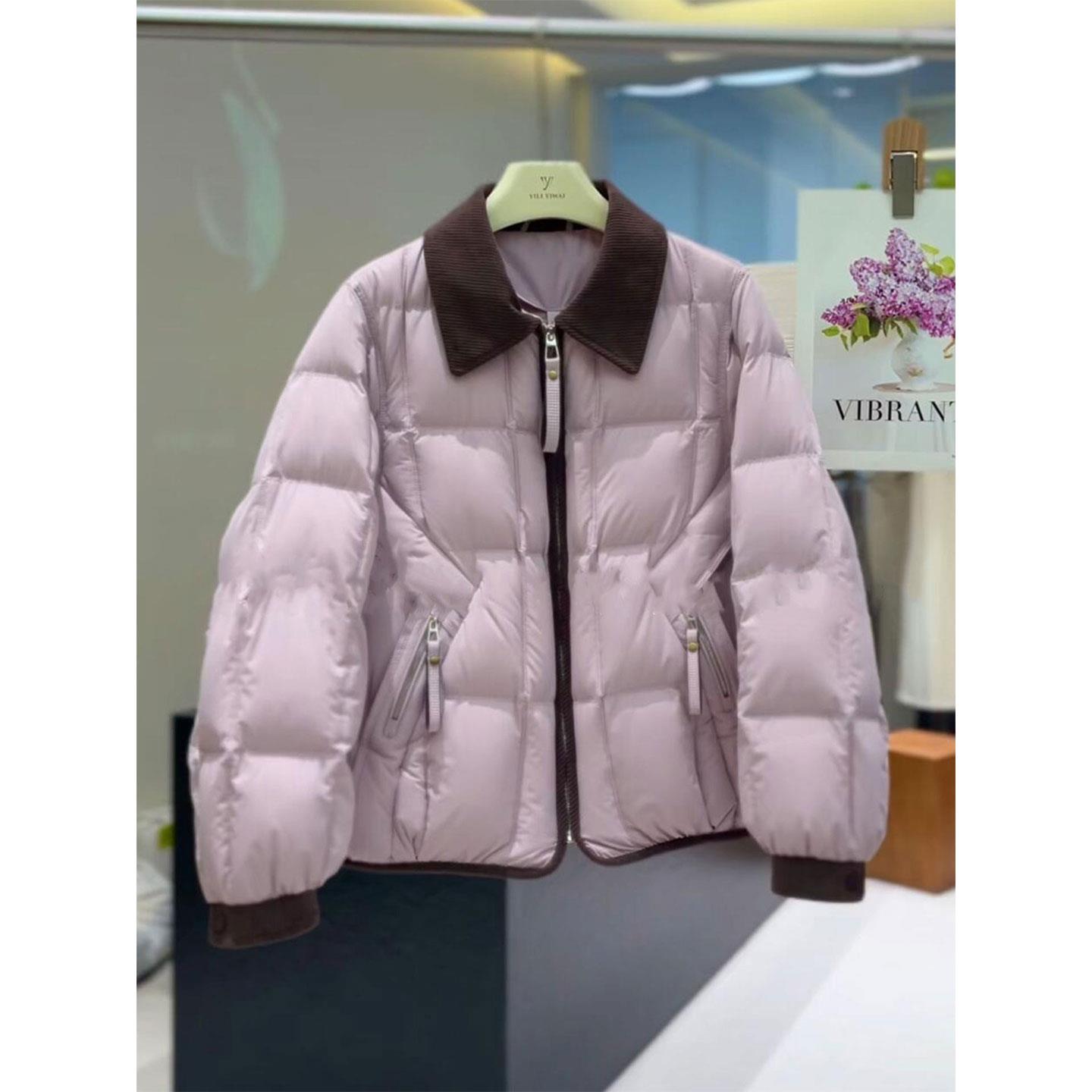 洋气紫色翻领羽绒服女