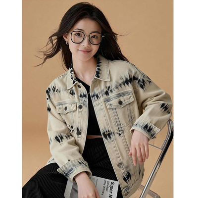 扎染牛仔外套设计感酷飒拽姐上衣