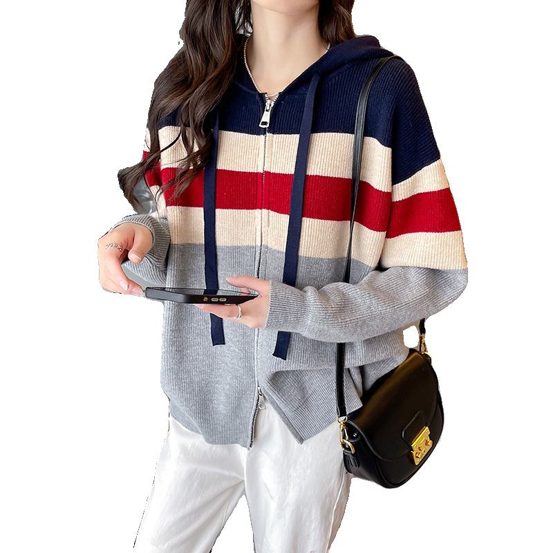 春季2024新款女装拉链连帽毛衣外套开衫时尚小个子针织衫爆款上衣