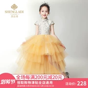 Trẻ em ăn mặc công chúa váy cô gái Trung Quốc catwalk cô gái nhỏ nước ngoài fluffy nhỏ chủ trang phục buổi tối vàng - Váy trẻ em