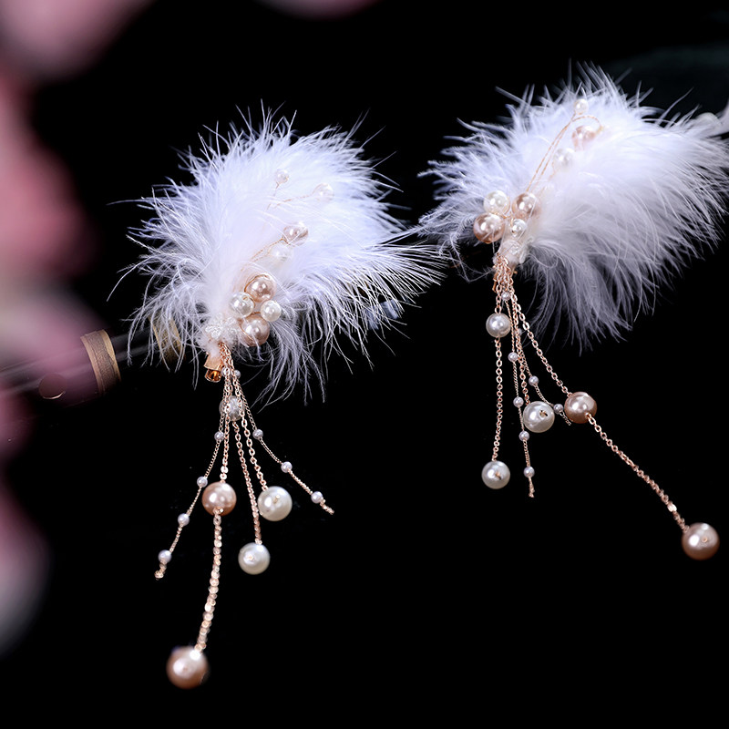 网红超仙毛毛发夹羽毛发卡仙女少女高端汉服侧边夹子头饰走秀发饰