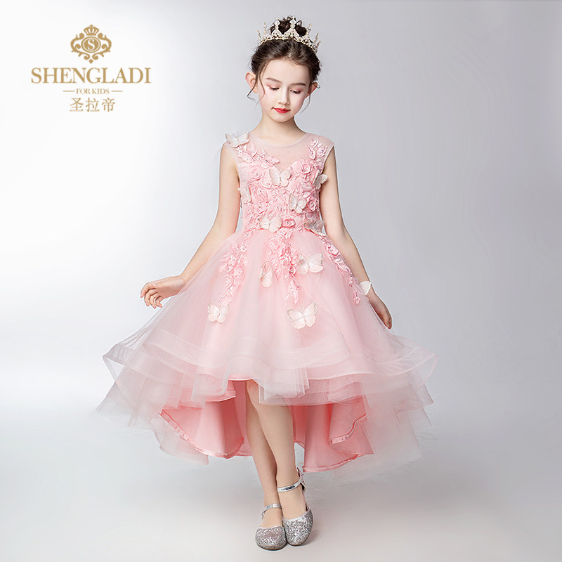 儿童礼服公主裙女童花仙子拖尾粉色花童蓬蓬纱小主持人钢琴演出服