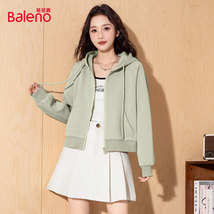 绿色卫衣女款 外套连帽开衫 2025新款 小个子女装 春秋季 班尼路短款