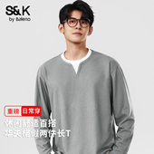 小众假两件上衣男士 班尼路S&K系列华夫格长袖 t恤男春季 潮牌内搭A
