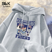 班尼路S&K系列灰色宽松连帽卫衣女2026春秋新款 时尚 洋气上衣外套H