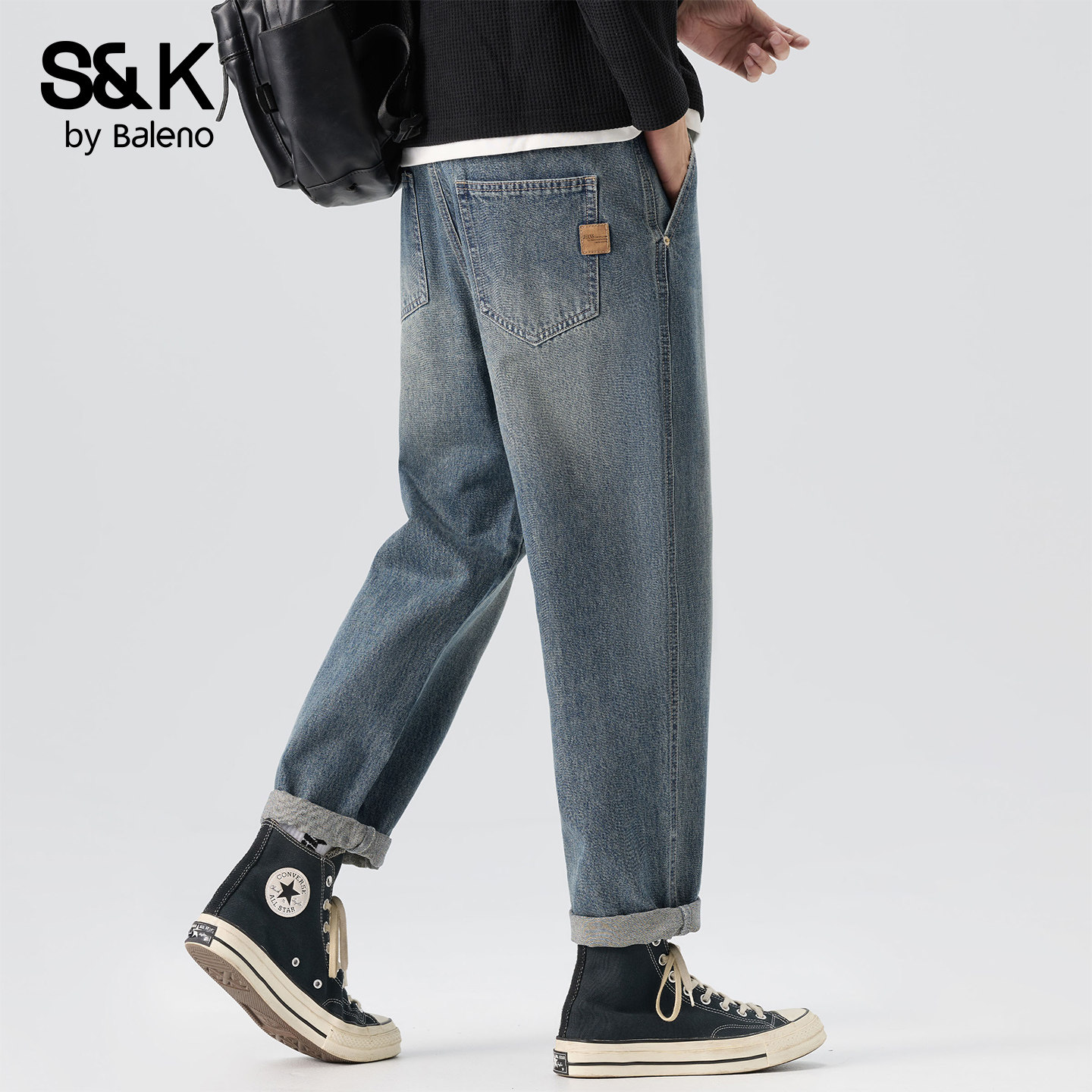 班尼路秋冬新款宽松潮牌牛仔裤男