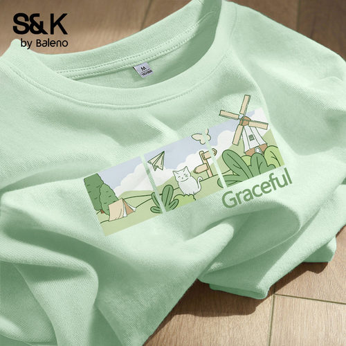 班尼路绿色纯棉短袖t恤半袖上衣