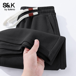 班尼路S&K黑色华夫格短裤女2026夏季新款今年流行的阔腿三分裤子H