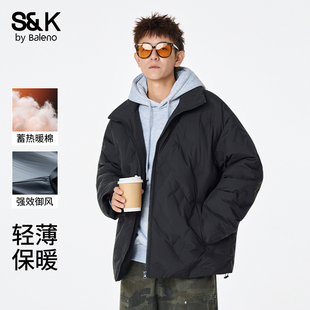 班尼路轻薄菱形格棉衣男冬季2026新款保暖防寒潮牌短款棉服外套E