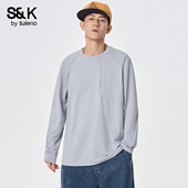 T恤男士 春季 款 班尼路SK简约运动风长袖 宽松圆领休闲上衣打底衫