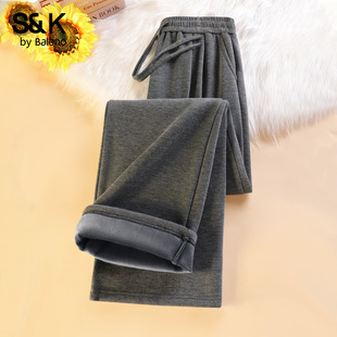 加厚直筒阔腿裤 新款 子女2025冬季 班尼路S&K系列灰色加绒糯米裤