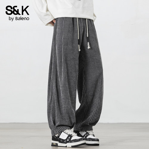 班尼路SK2026新款夏季美式复古斑马纹休闲裤男阔腿裤直筒拖地裤YS