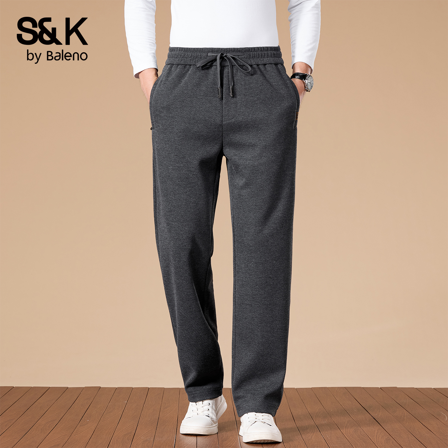 班尼路SK毛呢休闲裤男宽松运动裤