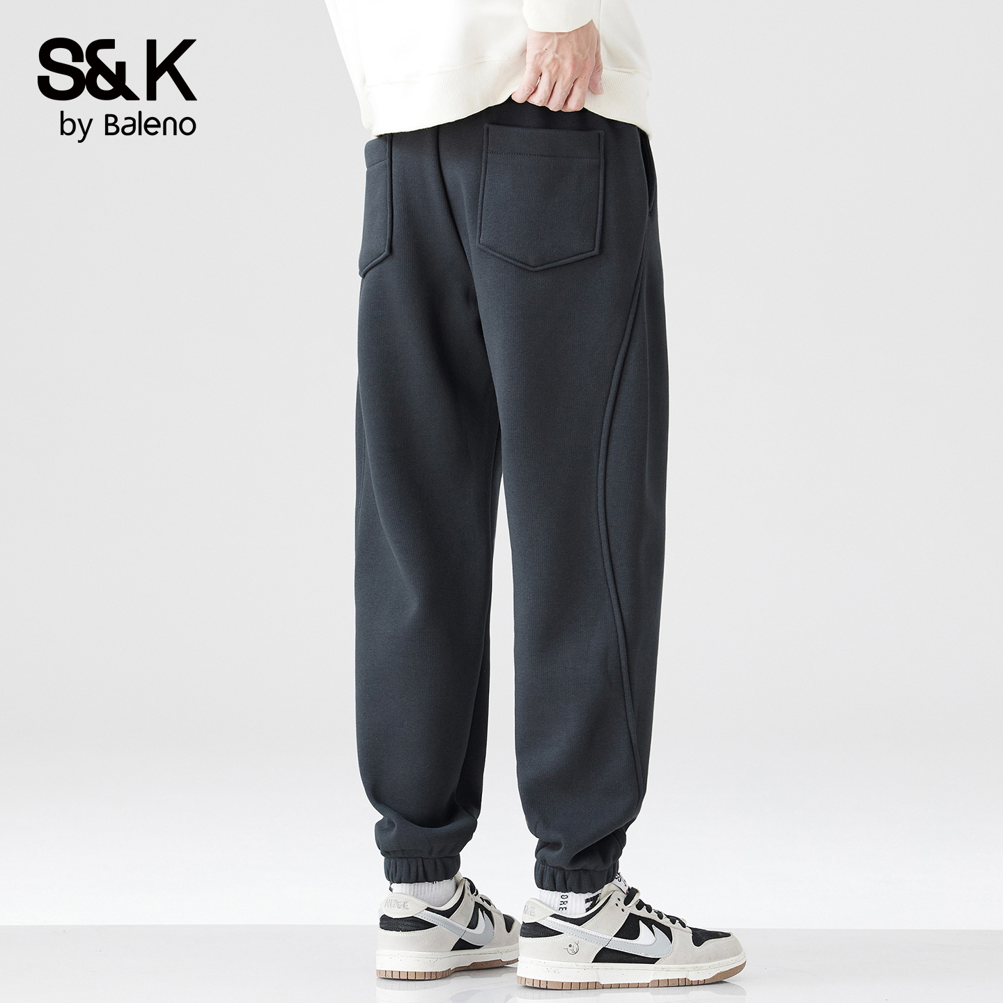 班尼路S&K系列休闲裤男士秋冬季宽松加绒加厚针织束脚运动卫裤YS