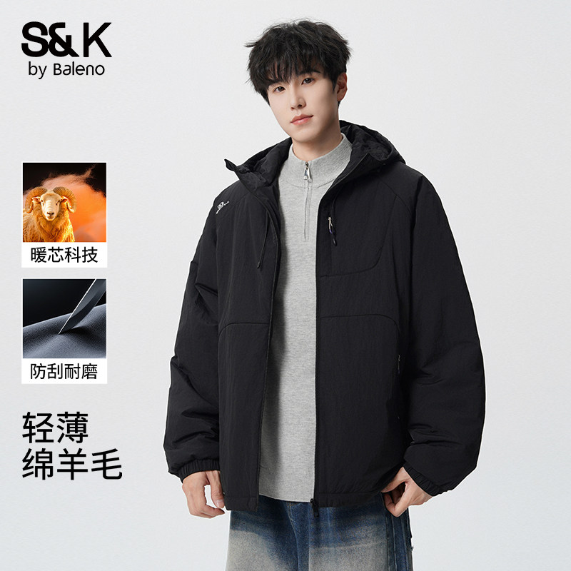 班尼路轻薄款棉服男士冬季2025新款绵羊毛保暖防寒宽松棉衣外套E