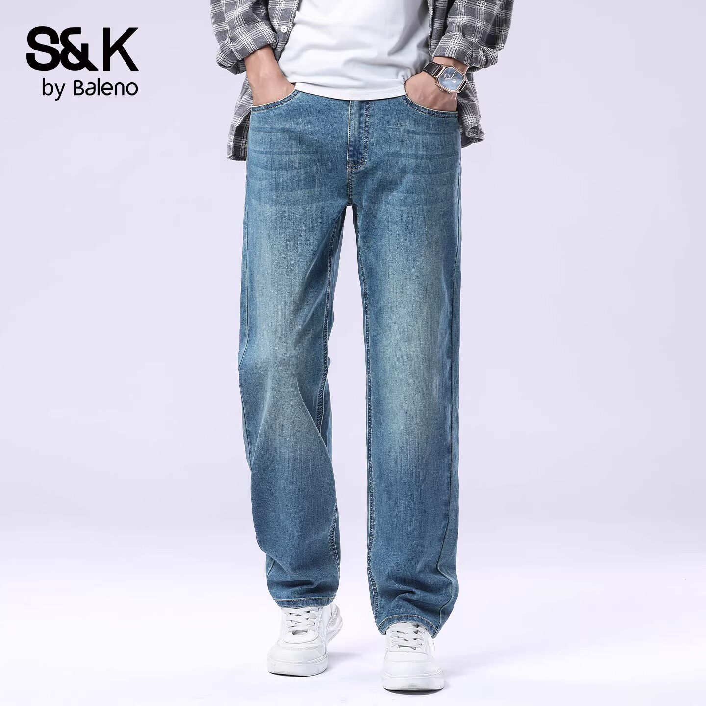 班尼路SK水洗牛仔裤男2025秋冬加绒加厚直筒宽松复古休闲裤子男MS