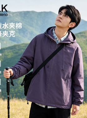 班尼路S&K系列藏蓝色男士户外冲锋夹克男加绒保暖冬季防风外套LF