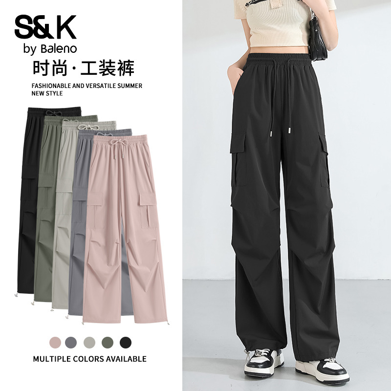凉感耐磨抽绳工装裤女夏季新款