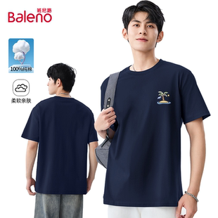短袖 高级美式 2025新款 正肩半袖 t恤C 纯棉宽松大码 班尼路藏青色男士