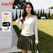 t恤女春季 2026新款 韩系修身 班尼路斜肩一字肩长袖 显瘦打底衫 上衣M
