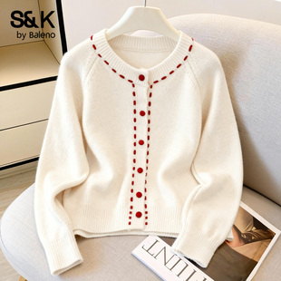 班尼路S&K系列毛衣女款2026新款冬季可外穿内搭圆领撞色开衫外套M