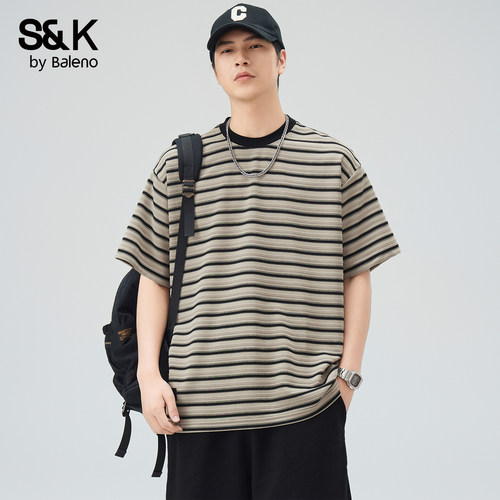 班尼路SK夏季复古条纹短袖T恤男