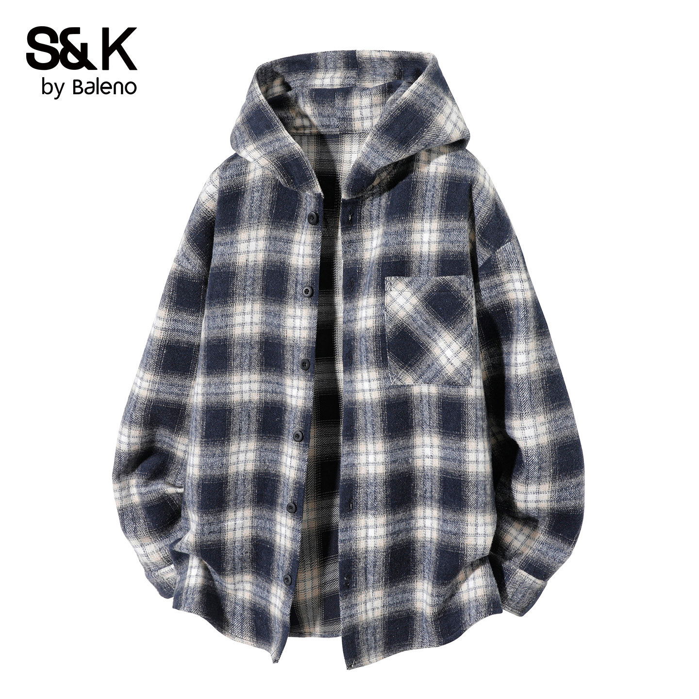 班尼路SK复古美式格子衬衫男秋冬新款设计感连帽衬衣高街外套男YS,男装,衬衫,淘宝优惠券,粉丝福利购,淘宝优惠卷