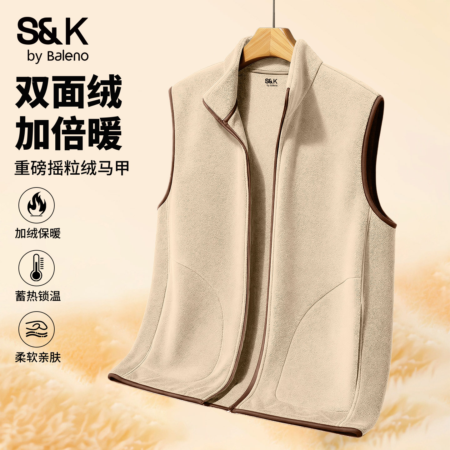 班尼路S&K重磅摇粒绒马甲男冬季