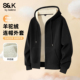 班尼路S&K加绒加厚连帽外套男款 夹克A 男士 冬季 保暖羊驼绒黑色开衫