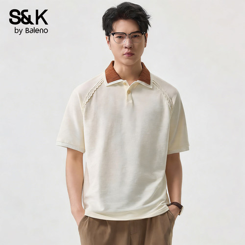 班尼路SK夏季老钱风撞色polo衫男