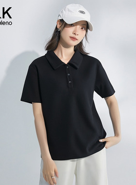 班尼路SK系列polo衫女短袖夏季宽松2026年新款潮牌黑色翻领t恤Q