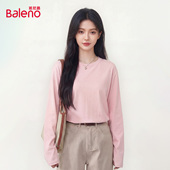 班尼路200g纯棉长袖 上衣M 圆领内搭小个子打底衫 t恤女2026春季 新款