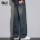 班尼路SK复古牛仔裤 男秋冬宽松直筒水洗潮牌百搭阔腿休闲裤 子男YS