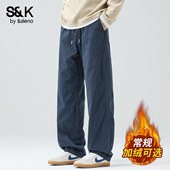 班尼路SK复古纯棉工装 子男YS 宽松直筒长裤 裤 男秋冬加绒加厚休闲裤