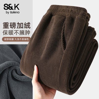 班尼路S&K系列咖色灯芯绒直筒裤