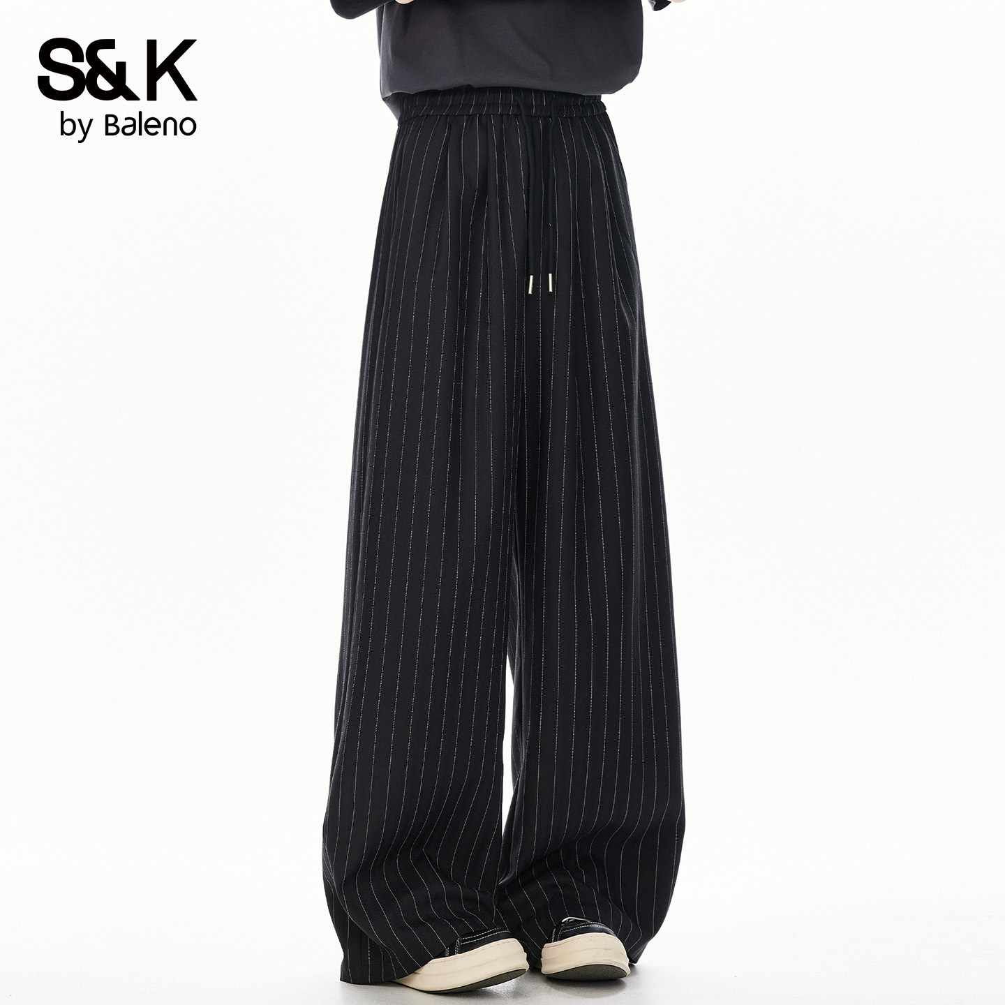 班尼路SK2026新款老钱风条纹裤子男夏季慵懒垂感阔腿休闲西裤男YS